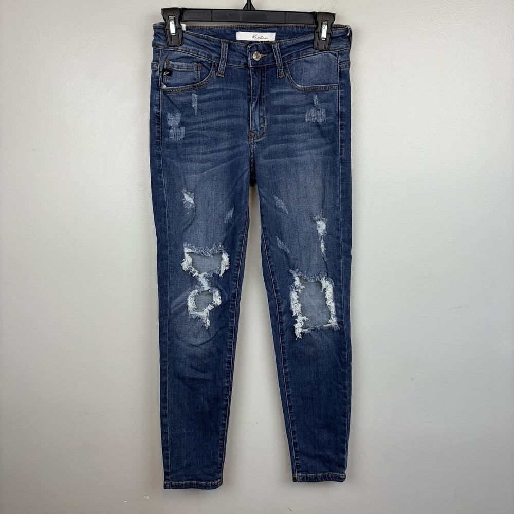 KanCan Jeans Womens 5/26 Medium Wash Distressed Mid Rise Skinny Stretch Denim